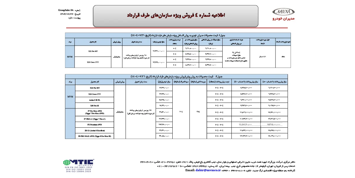 شرایط فروش سازمانی محصولات مدیران خودرو